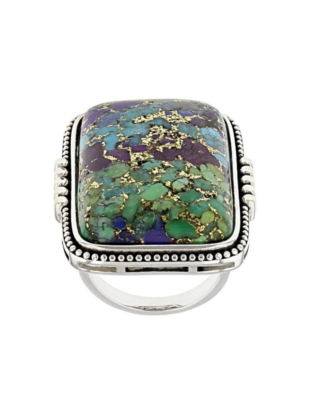 Turquoise Sterling Silver Ring Size 7 Large Purple Green Blue Statement Piece
